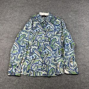 Foxcroft Shirt Womens 16 Blue Green Paisley Wrinkle Free Button Front Cotton